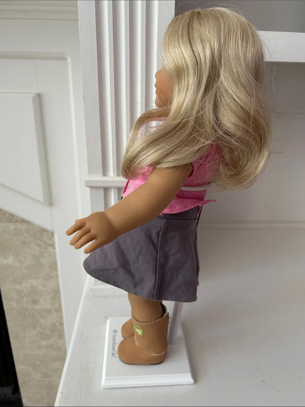 American Girl Just Like Me Blonde Doll With Pink Top, Gray Skirt, and Boots